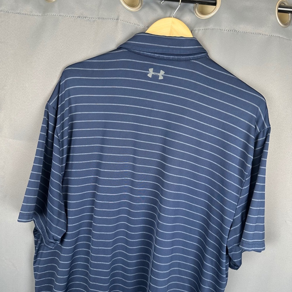 Under Armour Playoff Polo Mens 2XL Navy Blue Striped HeatGear Golf Shirt XXL - Picture 6 of 7